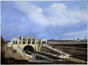 Spoorlijn van Parijs naar Saint Germain - in "Parijs in 1837" door Arnout door Louis Jules Arnout