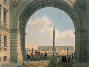 Paleisplein, Uitzicht vanaf de Boog van het Legerhoofdkwartier, St. Petersburg, gedrukt door Lemercier, Parijs, 1840s door Louis Jules Arnout
