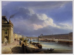 Pont du Carrousel et de la grande galerie du Louvre - in Paris en 1837