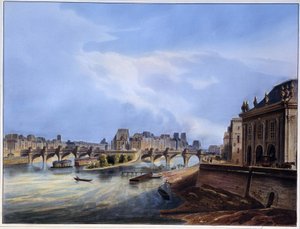 Zicht op de Pont Neuf - in Paris en 1837 door Louis Jules Arnout