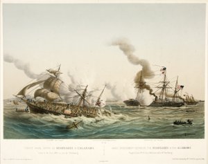 Zeeslag tussen de Kearsage en de Alabama, uitgegeven 1864 door Louis Le Breton
