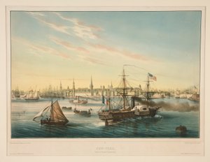 New-York. Aankomst van de trans-Atlantische stoomboot. door Louis Le Breton