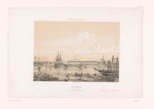 Zicht op het Bassin Napoléon III bij de haven van Cherbourg door Louis Le Breton