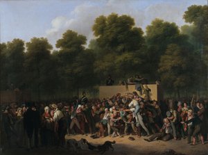 Verdeling van wijn en voedsel op de Champs-Elysées ter gelegenheid van de koning... door Louis Leopold Boilly
