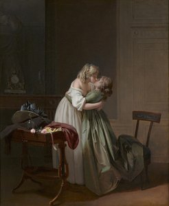 Twee jonge vrouwen kussen, ca. 1790-1794 door Louis Leopold Boilly