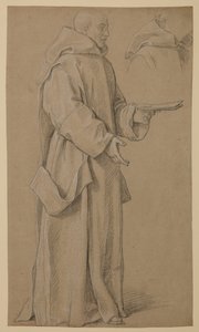 Staande monnik en studie van een kap door Louis Licherie de Beuron (attr. to)