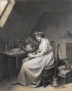 Louis-Léopold Boilly - Jong meisje met haar hond door Louis Leopold Boilly