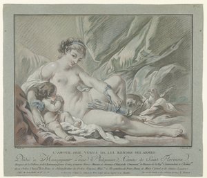 Cupido smeekt Venus zijn pijlen terug te geven door Louis Marin Bonnet