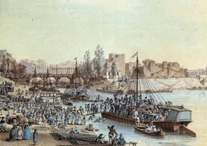 Schip met passagiers die aankomen bij de kade