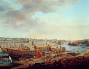 Scheepswerf: De stad Brest (detail). Schilderij door Louis Nicolas van Blarenberghe (1716-1794) 1774