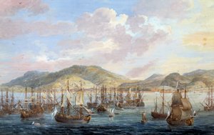 Uitzicht op de stad Kaap Frans (Kaap van de Republiek) zeezicht in Santo Domingo Detail door Louis Nicolas van Blarenberghe
