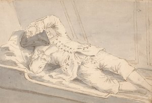 Man die slaapt in een kooi aan boord van een schip