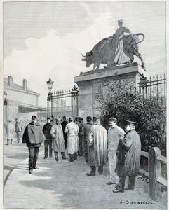 Stakers bij het slachthuis de la Villette door Louis Remy Sabattier