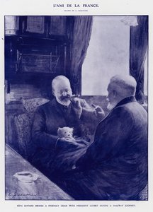 Koning Edward VII op een treinreis met president Emile Loubet van Frankrijk (litho) door Louis Remy Sabattier
