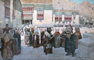 Lentefestival in het Himis-klooster, Tibet (litho)
