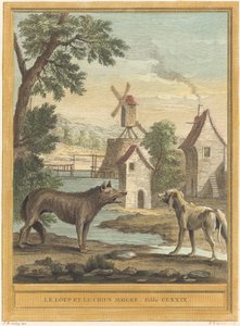 De wolf en de magere hond door Louis Simon Lempereur after Jean Baptiste Oudry