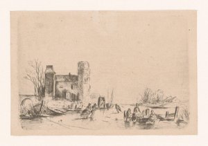 Schaatsers bij een kasteel
