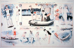 Vredige tijden op het platteland... als het niet regent!, ca. 1930 (kleur litho)
