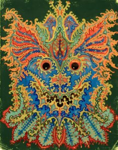Kaleidoscoop-katten: Kattenpatroon op groen door Louis Wain