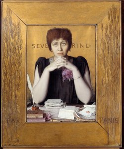 Portret van Caroline Remy genaamd Severine (1855 - 1929) Franse journalist. Schilderij door Louis Welden Hawkins (1849 - 1910) Ec. Ang