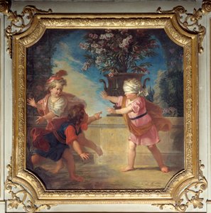 Het spel van de duif. Deurtop geschilderd door Louis Boullongne Le Jeune (1654-1733)