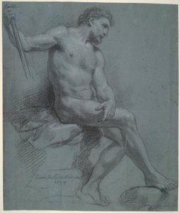 Zittende Mannelijke Naakt in Profiel door Louis de Boullogne the Younger