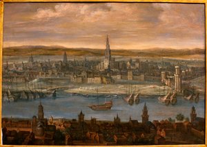 Zicht op Sevilla - Schilderij toegeschreven aan Louis de Caulery (1580-1621), olieverf op doek, begin 17e eeuw - Museum voor Schone Kunsten van Sevilla, Spanje door Louis de Caulery