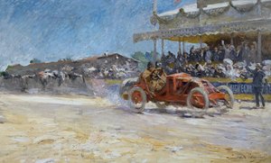 Eerste Grand Prix van Automobile Club de France in 1906, aankomst van de winnaar, Compiegne, Frankrijk