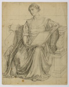 Zonder titel (Zittende gedrapeerde vrouwelijke figuur) door Louise Cox