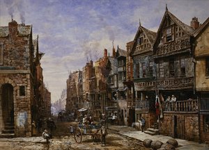 Chester: Watergate Street vanaf de hoek van Crook Street, met Eastgate daarachter door Louise Ingram Rayner