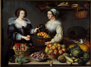 De fruit- en groenteverkoopster door Louise Moillon