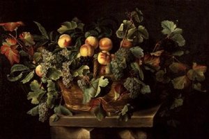 Stilleven met perziken en druiven