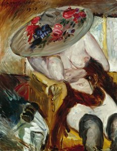 Italiaanse vrouw in gele stoel door Lovis Corinth