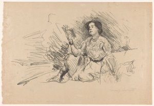Lezend meisje, zittend op de grond door Lovis Corinth (signed by artist)