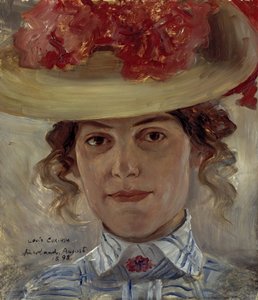 Mevrouw Halbe met strohoed door Lovis Corinth