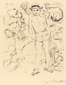 Jongen met zwembroek en strohoed door Lovis Corinth