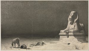 De rust tijdens de vlucht naar Egypte (recto), schets van een sfinx (verso), ca. 1879-80 door Luc Olivier Merson