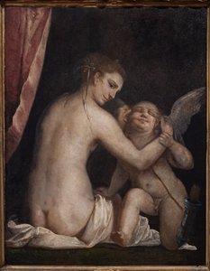 Venus blinddoekt Cupido door Luca Cambiaso