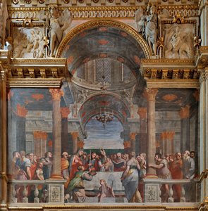 Genua, Duomo (Sint-Laurenskathedraal), binnen, de Lercari-kapel of de Kapel van het Heilig Sacrament (noordelijke apsis), noordzijde: "De presentatie in de tempel", fresco door Luca Cambiaso door Luca Cambiaso