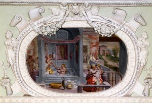 Scènes van bad, verleiding. Fresco door Luca Cambiaso (1527-1585) door Luca Cambiaso