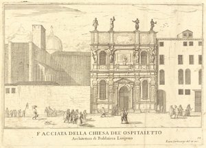 Gevel van de Kerk van het Ospitaletto (plaat 33) door Luca Carlevariis