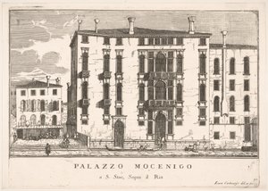Plaat 91: Uitzicht op het Mocenigo-paleis in Campo San Stae, Venetië, 1703, uit De gebouwen..., 1703