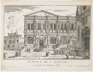 Zicht op de Broederschap van St. Rocco, plaat uit De Gebouwen en Zichten van Venetië, 1703, 1750-53