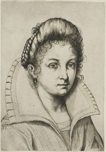 Portretbuste van een Vrouw met een Grote Kraag, uit Perfecte School om het Hele Menselijk Lichaam te Leren Tekenen