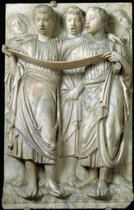La cantoria of kinderen zingend in koor - Marmeren reliëf, door Luca della Robbia (ca.1400-1482), Quattrocento