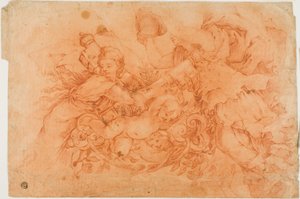 Allegorische figuren met de pauselijke insignia, studie naar de Allegorie van de Goddelijke Voorzienigheid in Palazzo Barberini in Rome