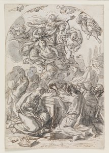 Tenhemelopneming van de Maagd; verso: Hoofd van een vrouw met kind door Luca Giordano