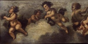 Putti die zich vermaken (linker detail)