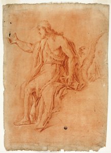 Sint Johannes de Doper predikend (recto); Mannelijke naakt met opgeheven armen en schetsen van hoofden (verso) door Luca Giordano