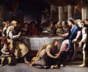 De Magdalena wast de voeten van Christus in het huis van Simon